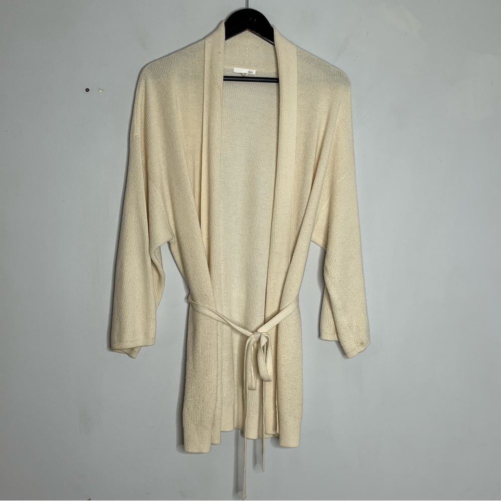 Skin Size Large Rib Cotton blend Sweater Cardigan Robe Tie Cream Off White
